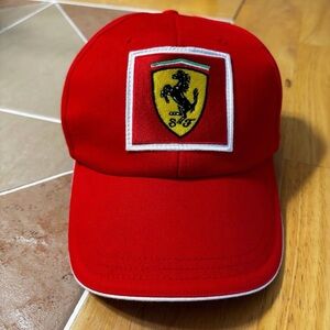Ferrari Red Kids Cap with Shield Patch and White Trim